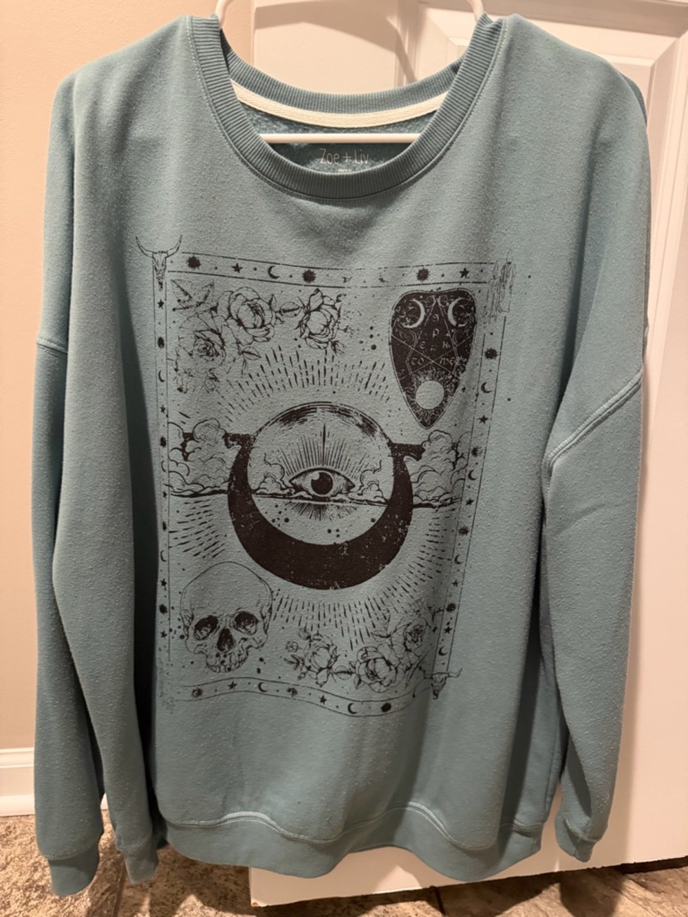 Zoe + Liv Moon Eye Graphic Sweatshirt in Dusty Teal